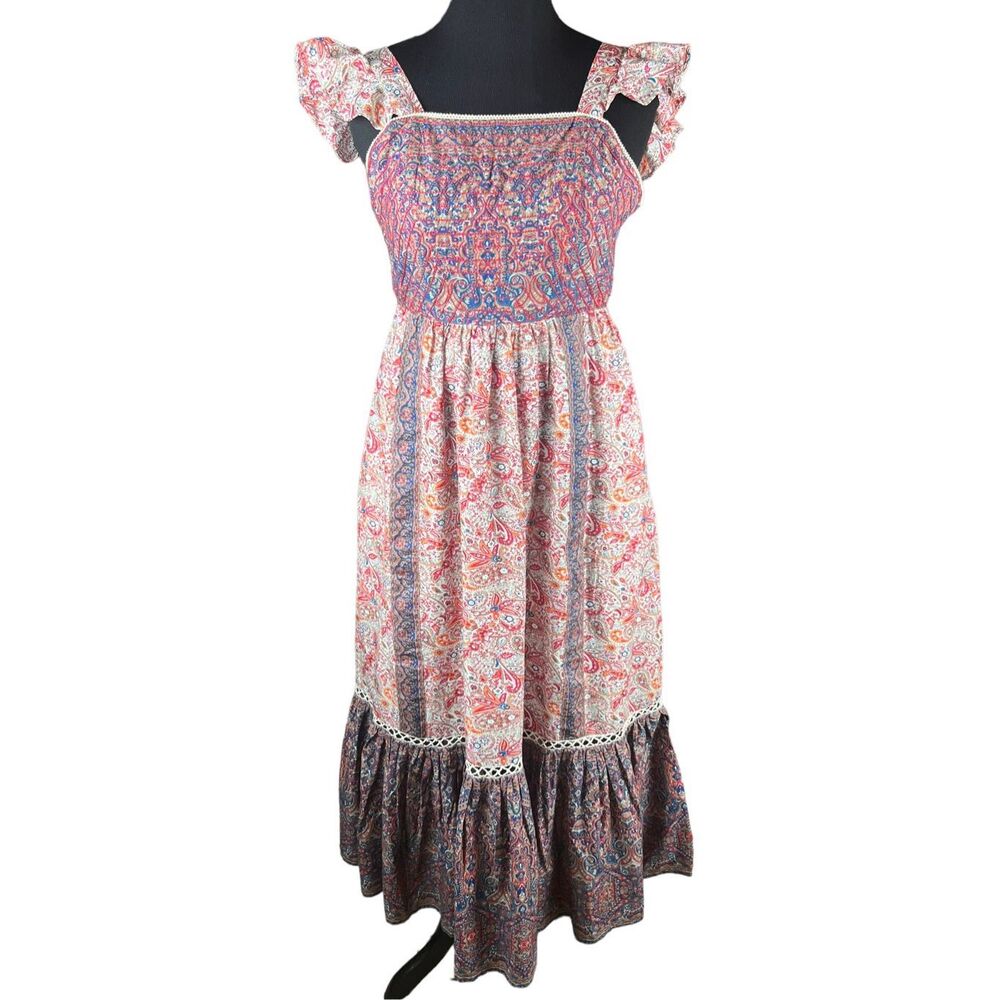 Haute hippie boho peasant fairy whimsical flutter sleeve paisley maxi dress 6 - Picture 3 of 10